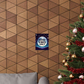 Good vibes motivational posters in a cozy living room with a Christmas tree.