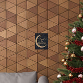 Celestial wall art prints "Trust the Universe" poster on geometric wallpaper with festive decor