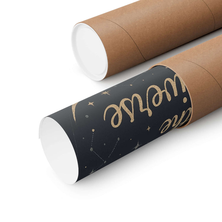 Celestial wall art prints rolled in tube, inspirational cosmic design, starry night decor for home, office, or meditation space.