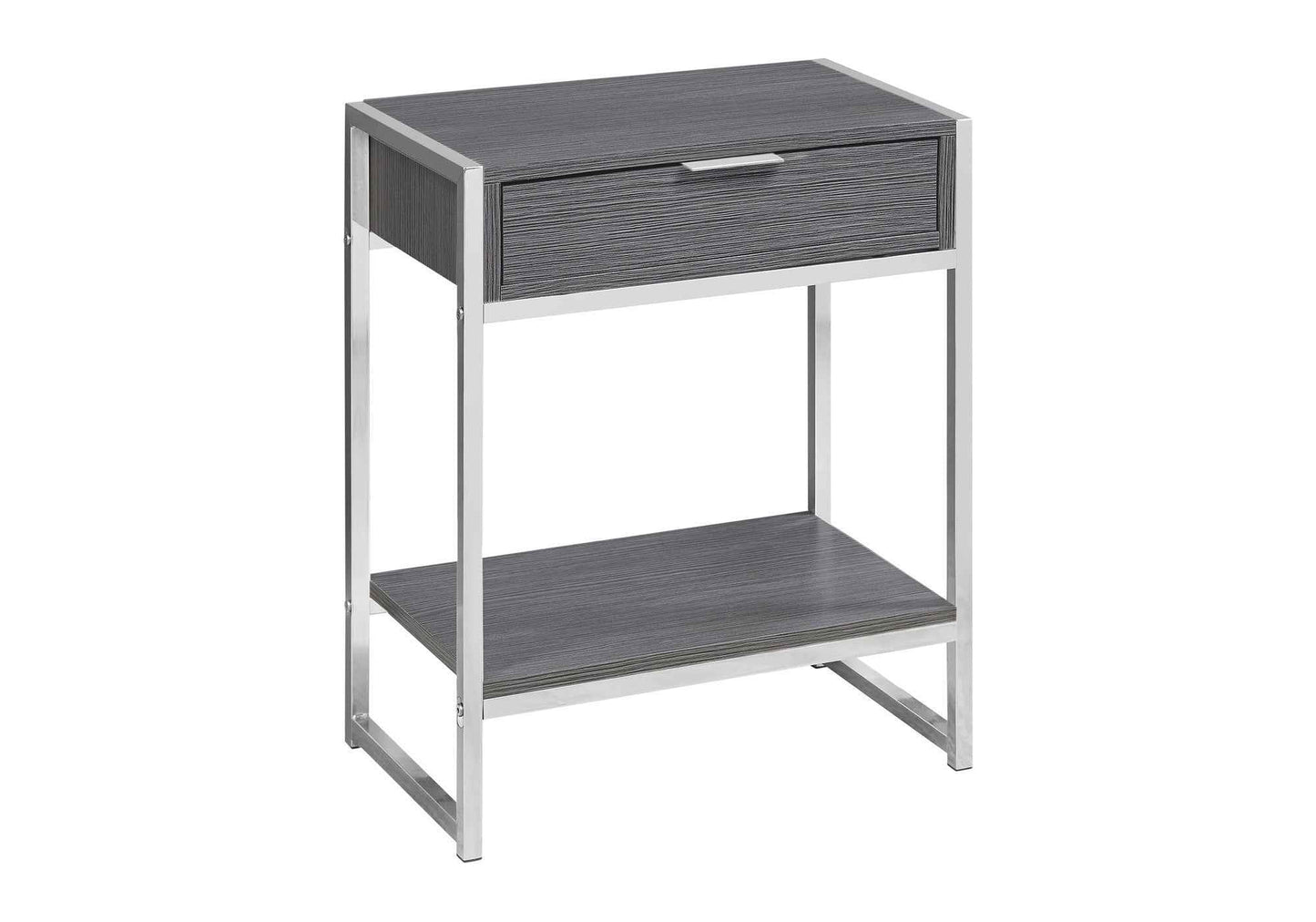 24" Silver And Gray Wood And Metal End Table With Drawer And Shelf - Soul threadssoulthreads25
