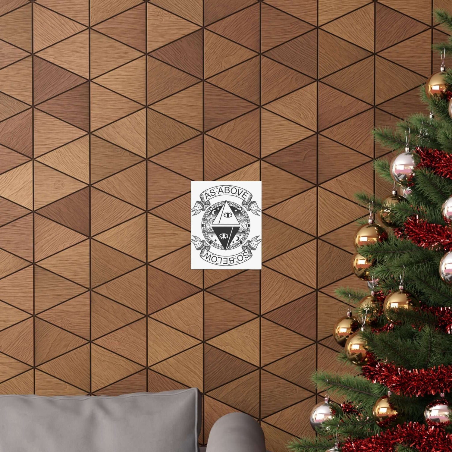 Mystical wall art prints featuring As Above So Below design, perfect boho wall decor for meditation room, with matte finish on geometric wall.