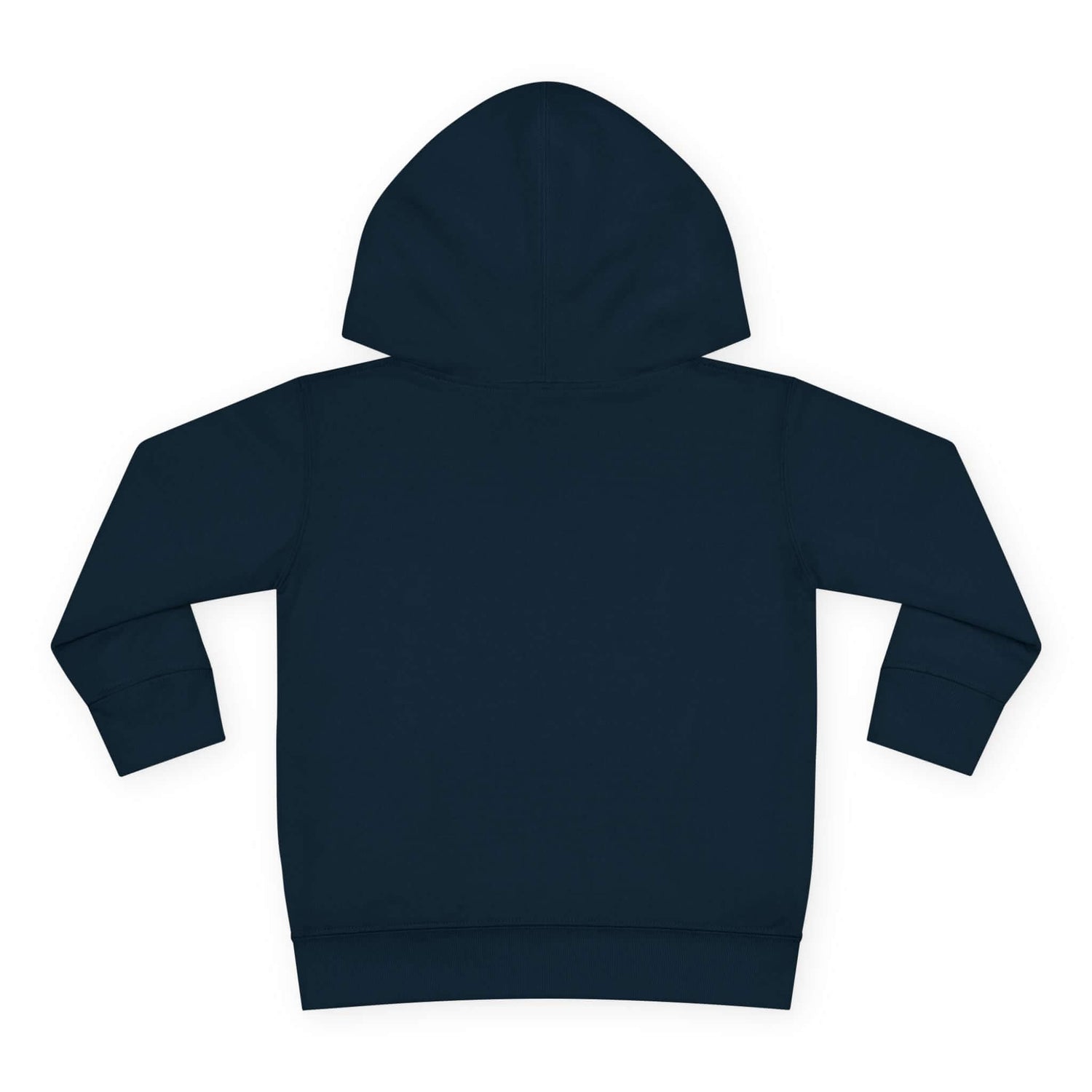 Back view of navy toddler pullover fleece kids hoodie showcasing cozy design.