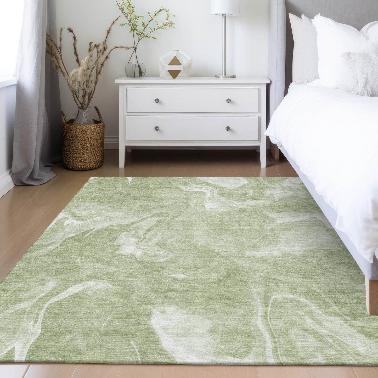 9' X 12' Artichoke Green Fern Green And Ivory Abstract Washable Indoor Outdoor Area Rug - Soul threadssoulthreads25