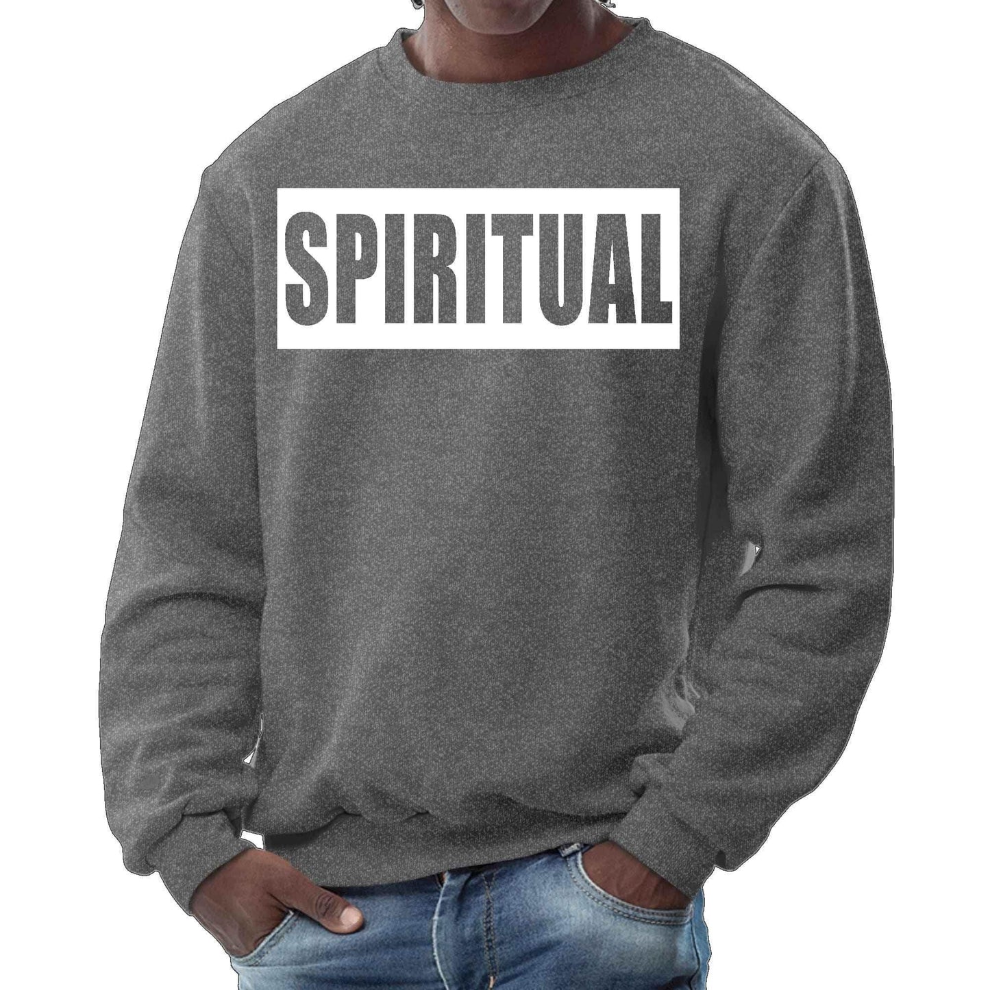 Mens Graphic Sweatshirt - Spiritual White Colorblock Illustration - Soul threadssoulthreads25