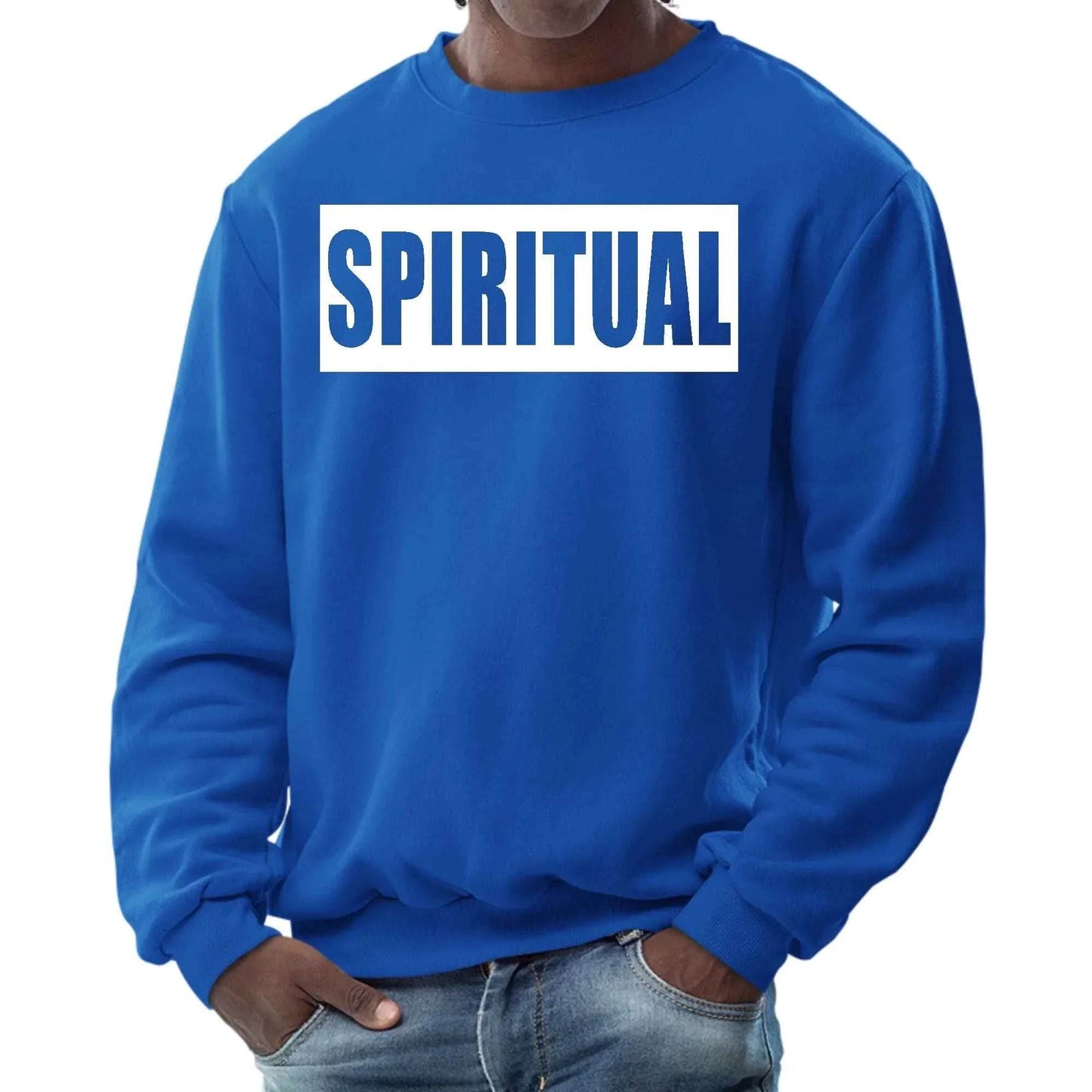 Mens Graphic Sweatshirt - Spiritual White Colorblock Illustration - Soul threadssoulthreads25