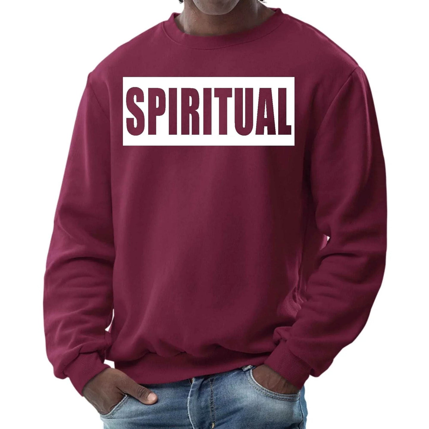 Mens Graphic Sweatshirt - Spiritual White Colorblock Illustration - Soul threadssoulthreads25