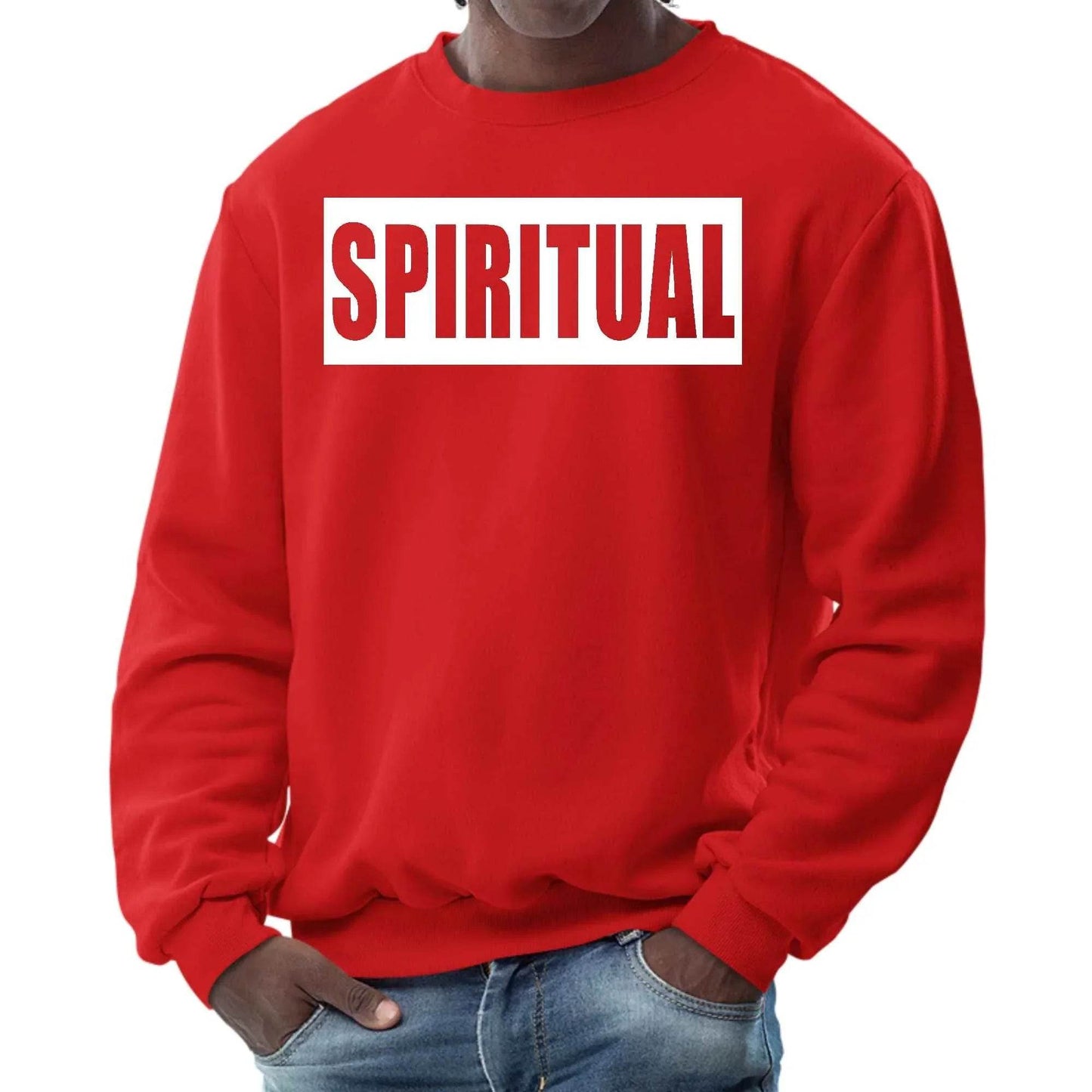 Mens Graphic Sweatshirt - Spiritual White Colorblock Illustration - Soul threadssoulthreads25