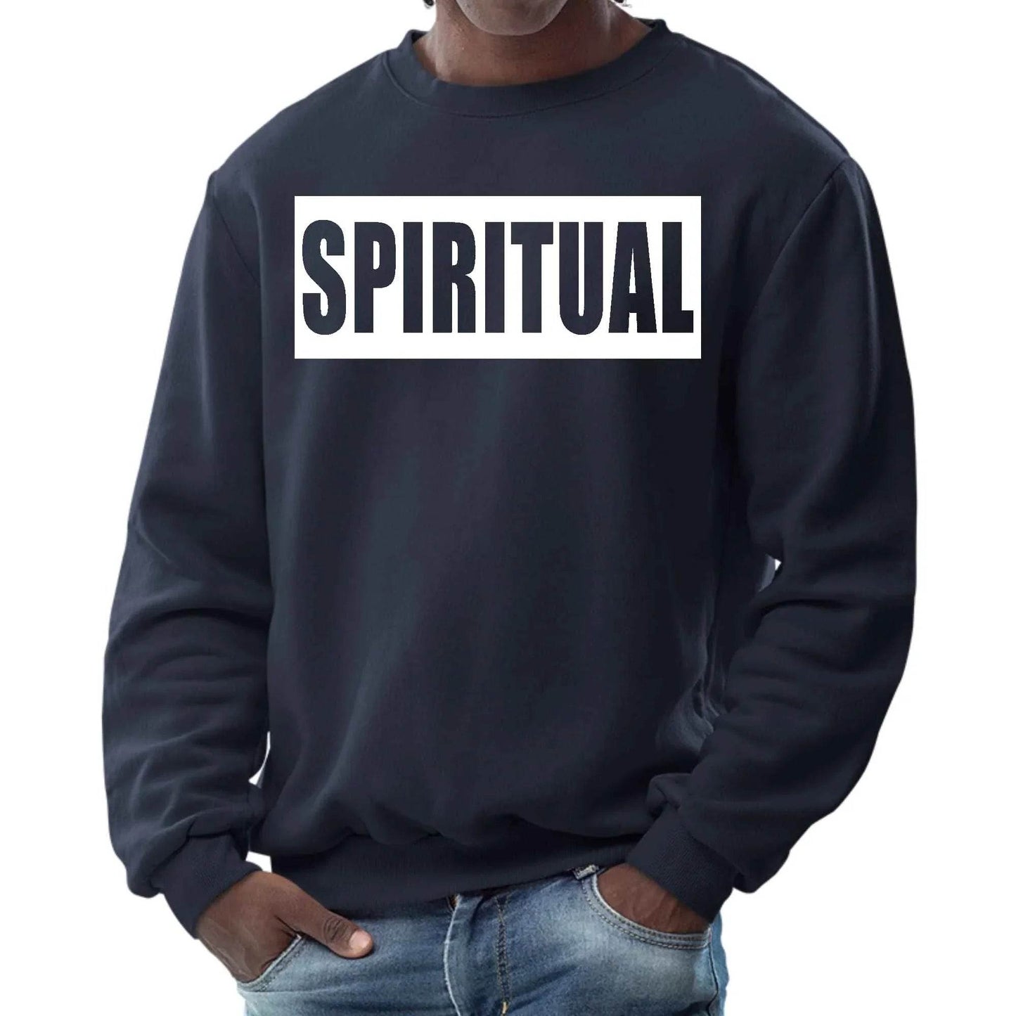 Mens Graphic Sweatshirt - Spiritual White Colorblock Illustration - Soul threadssoulthreads25