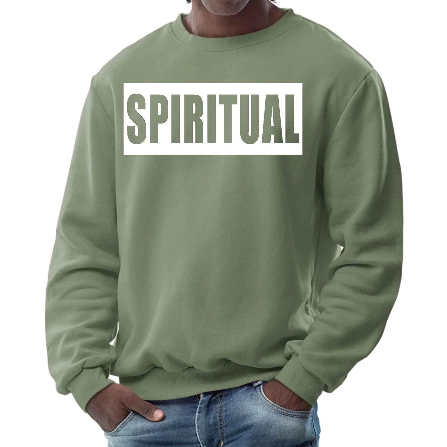 Mens Graphic Sweatshirt - Spiritual White Colorblock Illustration - Soul threadssoulthreads25