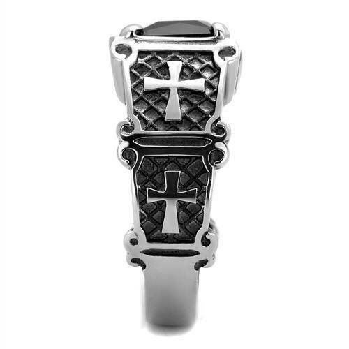 TK2055 - High polished (no plating) Stainless Steel Ring with Synthetic Synthetic Glass in Jet - Soul threadssoulthreads25