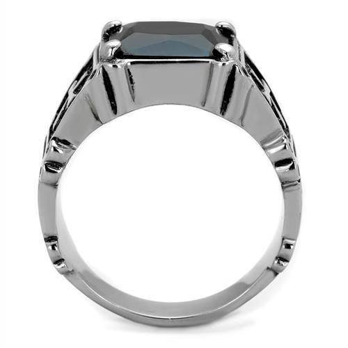 TK2055 - High polished (no plating) Stainless Steel Ring with Synthetic Synthetic Glass in Jet - Soul threadssoulthreads25