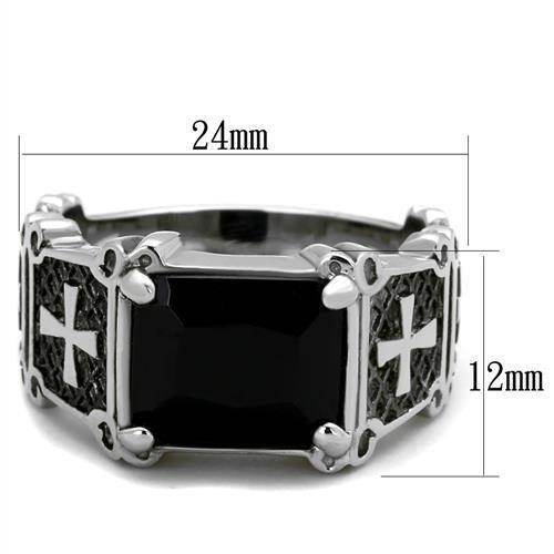 TK2055 - High polished (no plating) Stainless Steel Ring with Synthetic Synthetic Glass in Jet - Soul threadssoulthreads25