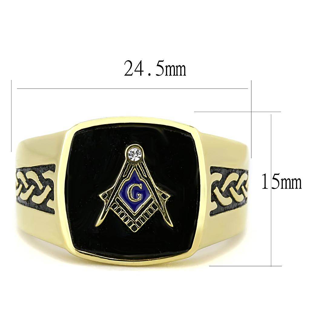 TK3223 - IP Gold(Ion Plating) Stainless Steel Ring with Synthetic Onyx in Jet - Soul threadssoulthreads25