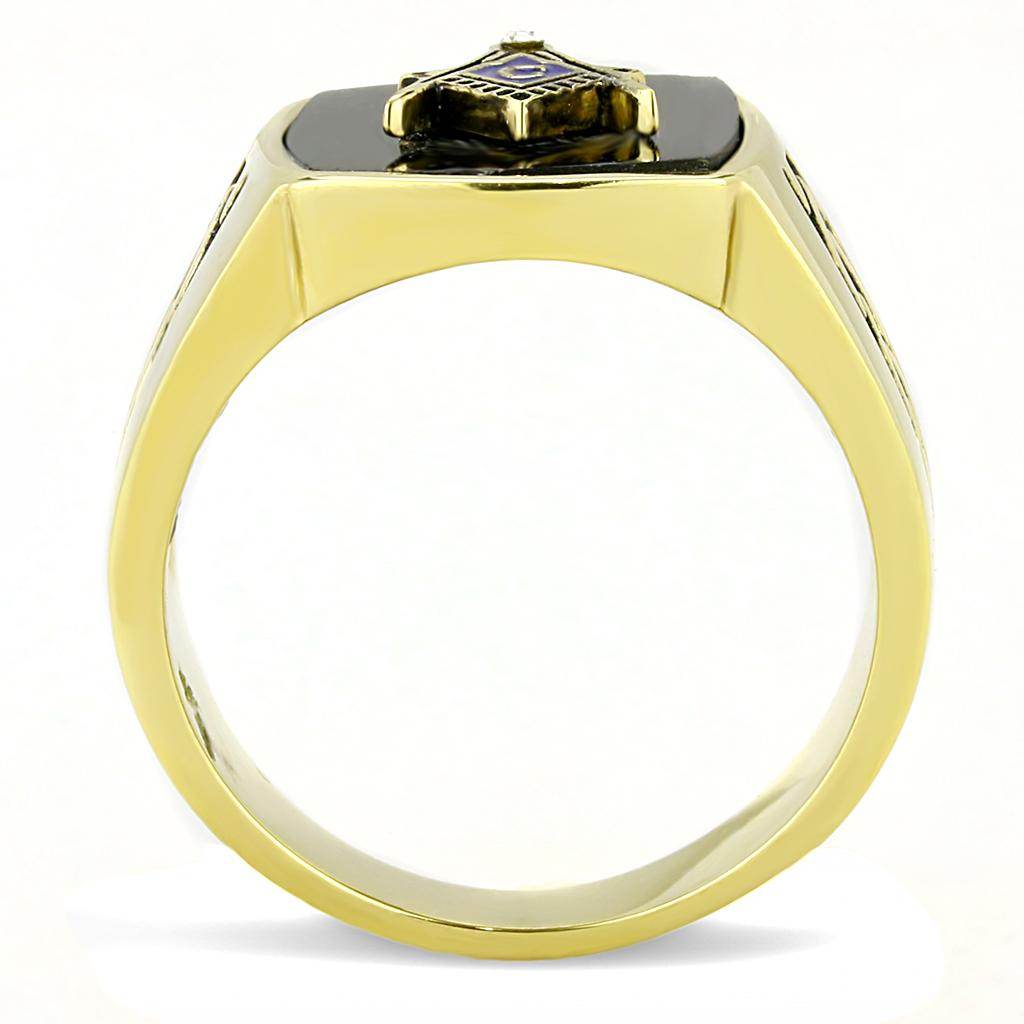 TK3223 - IP Gold(Ion Plating) Stainless Steel Ring with Synthetic Onyx in Jet - Soul threadssoulthreads25