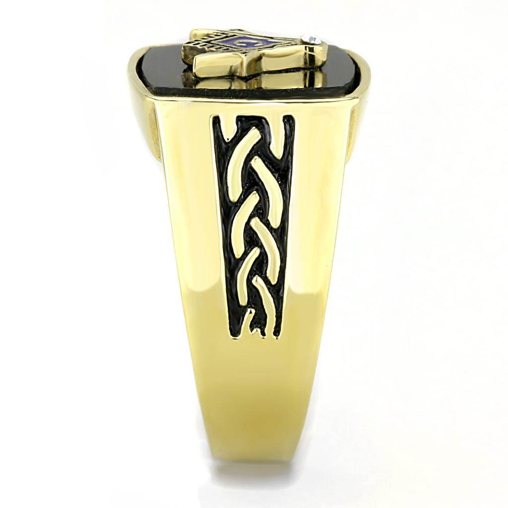 TK3223 - IP Gold(Ion Plating) Stainless Steel Ring with Synthetic Onyx in Jet - Soul threadssoulthreads25