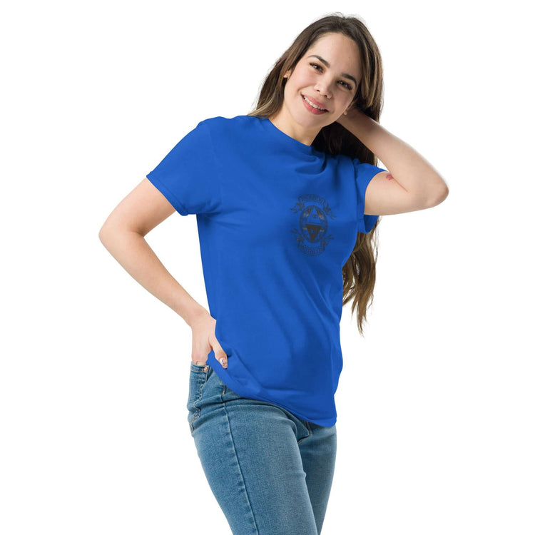 Unisex classic tee in bright blue, showcasing a structured fit and trendy design for streetwear outfits.