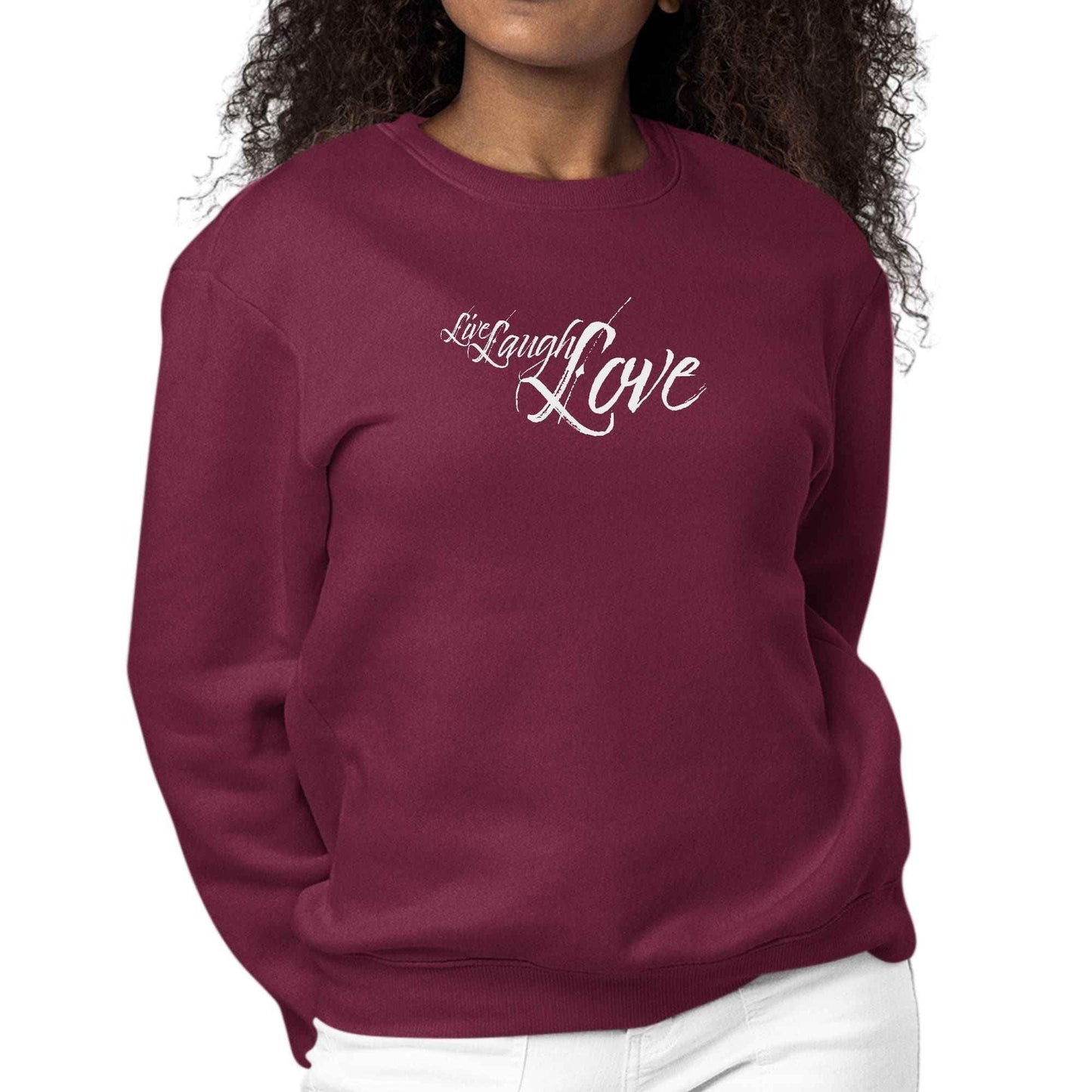 Womens Graphic Sweatshirt Live Laugh Love Light Grey - Soul threadssoulthreads25