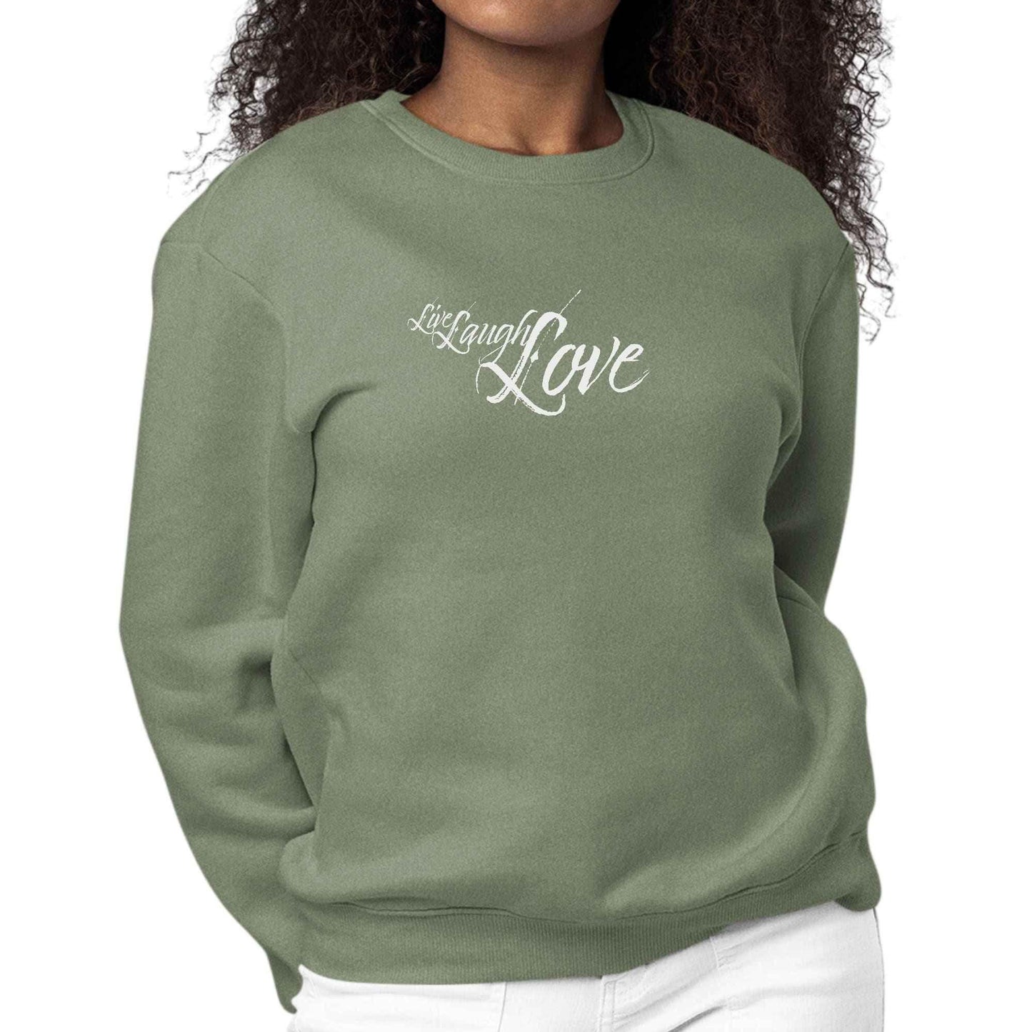 Womens Graphic Sweatshirt Live Laugh Love Light Grey - Soul threadssoulthreads25