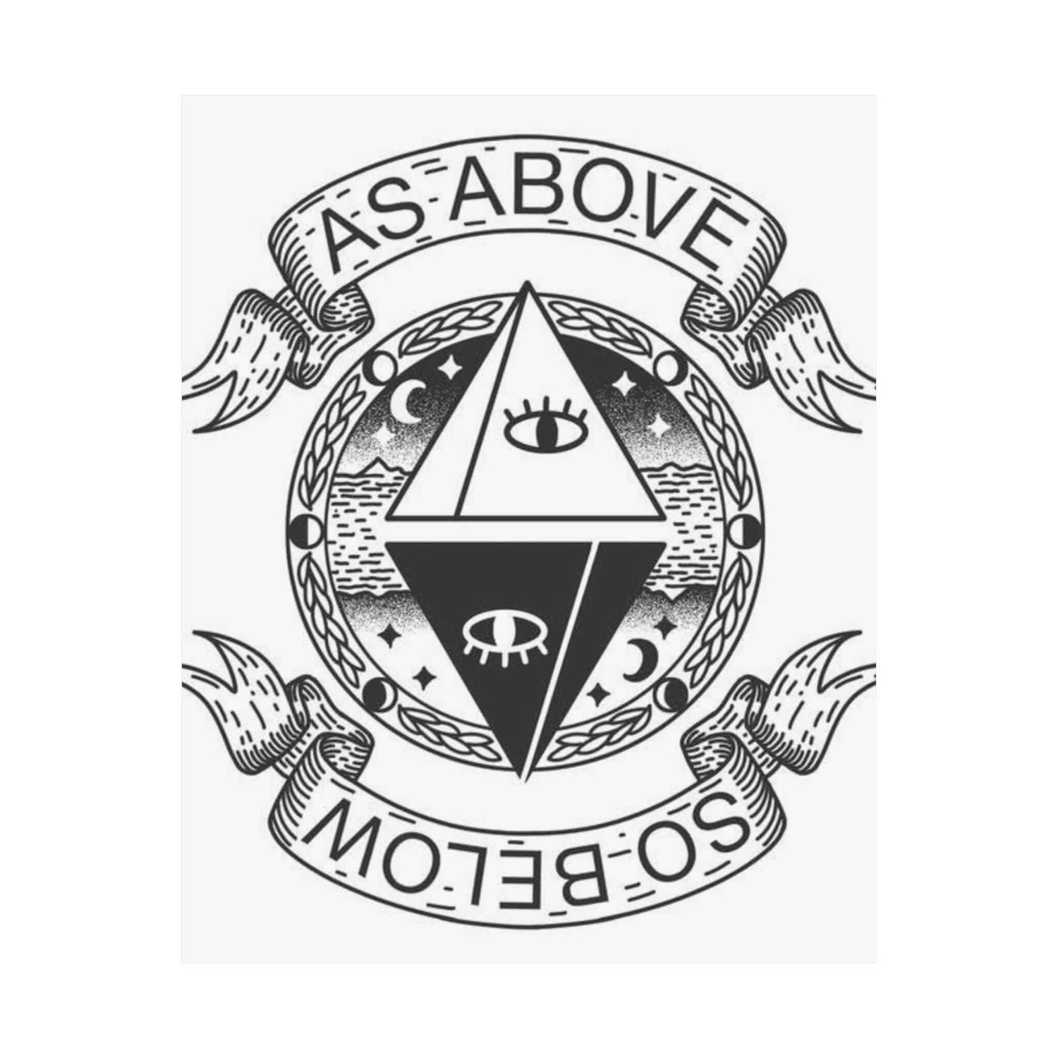 Mystical wall art prints, As Above So Below design, boho home decor, spiritual poster for meditation room, yogi gift idea.