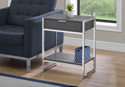 24" Silver And Gray Wood And Metal End Table With Drawer And Shelf - Soul threadssoulthreads25