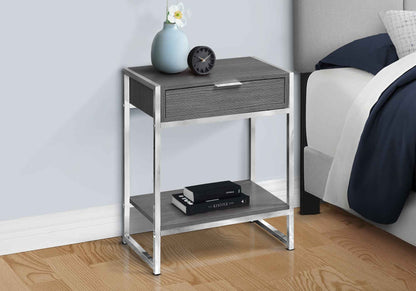24" Silver And Gray Wood And Metal End Table With Drawer And Shelf - Soul threadssoulthreads25