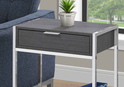 24" Silver And Gray Wood And Metal End Table With Drawer And Shelf - Soul threadssoulthreads25