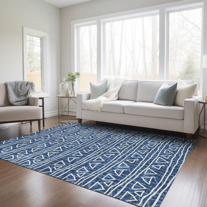 3' X 5' Navy Blue And Ivory Geometric Washable Indoor Outdoor Area Rug - Soul threadssoulthreads25