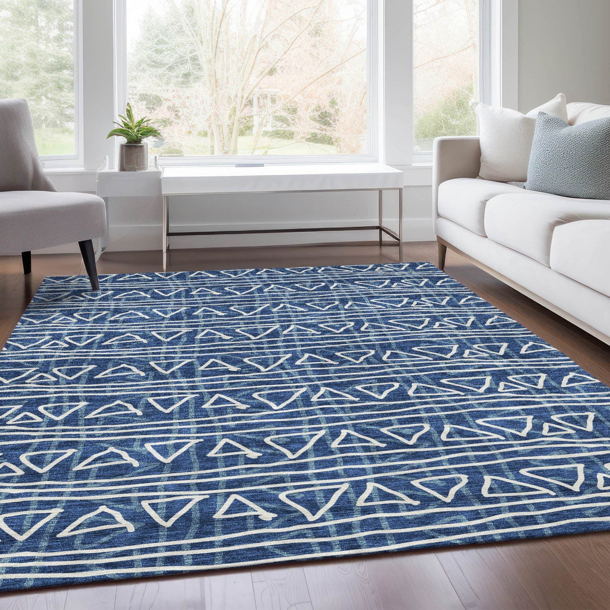 3' X 5' Navy Blue And Ivory Geometric Washable Indoor Outdoor Area Rug - Soul threadssoulthreads25