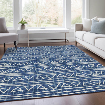 3' X 5' Navy Blue And Ivory Geometric Washable Indoor Outdoor Area Rug - Soul threadssoulthreads25