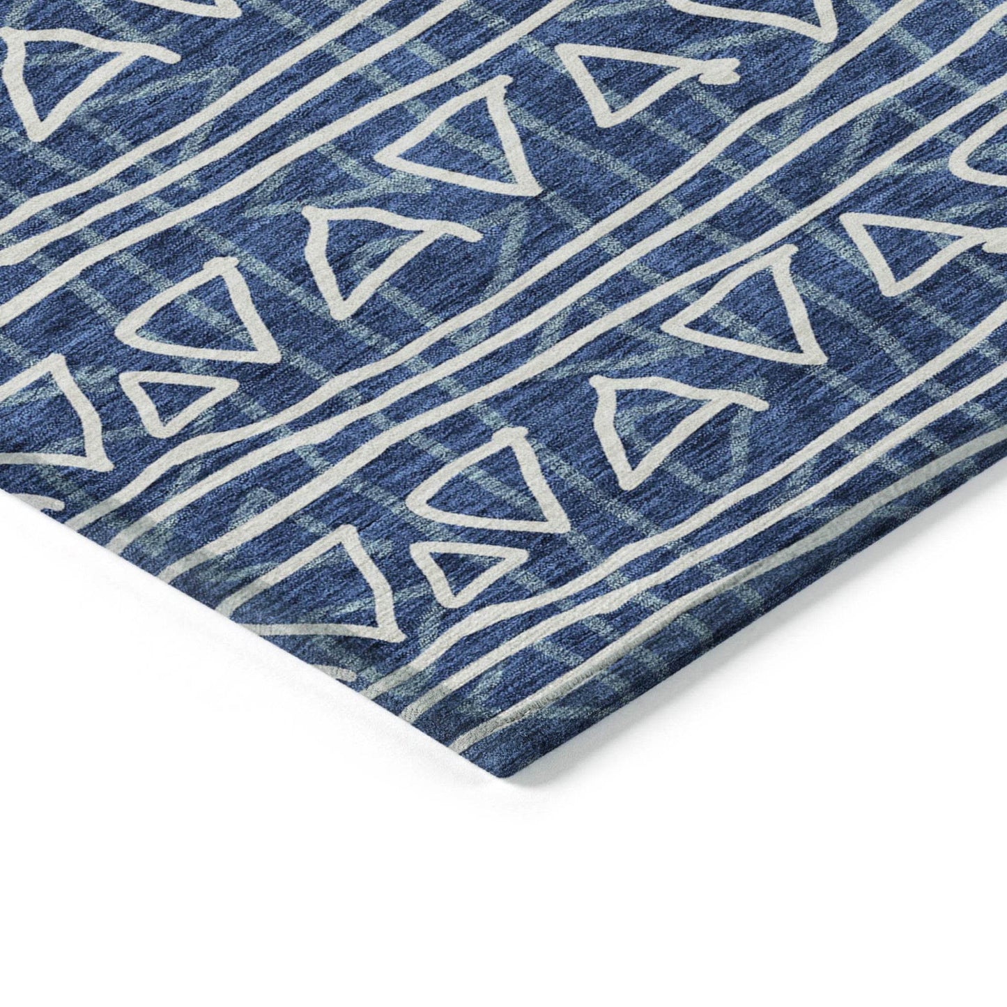 3' X 5' Navy Blue And Ivory Geometric Washable Indoor Outdoor Area Rug - Soul threadssoulthreads25