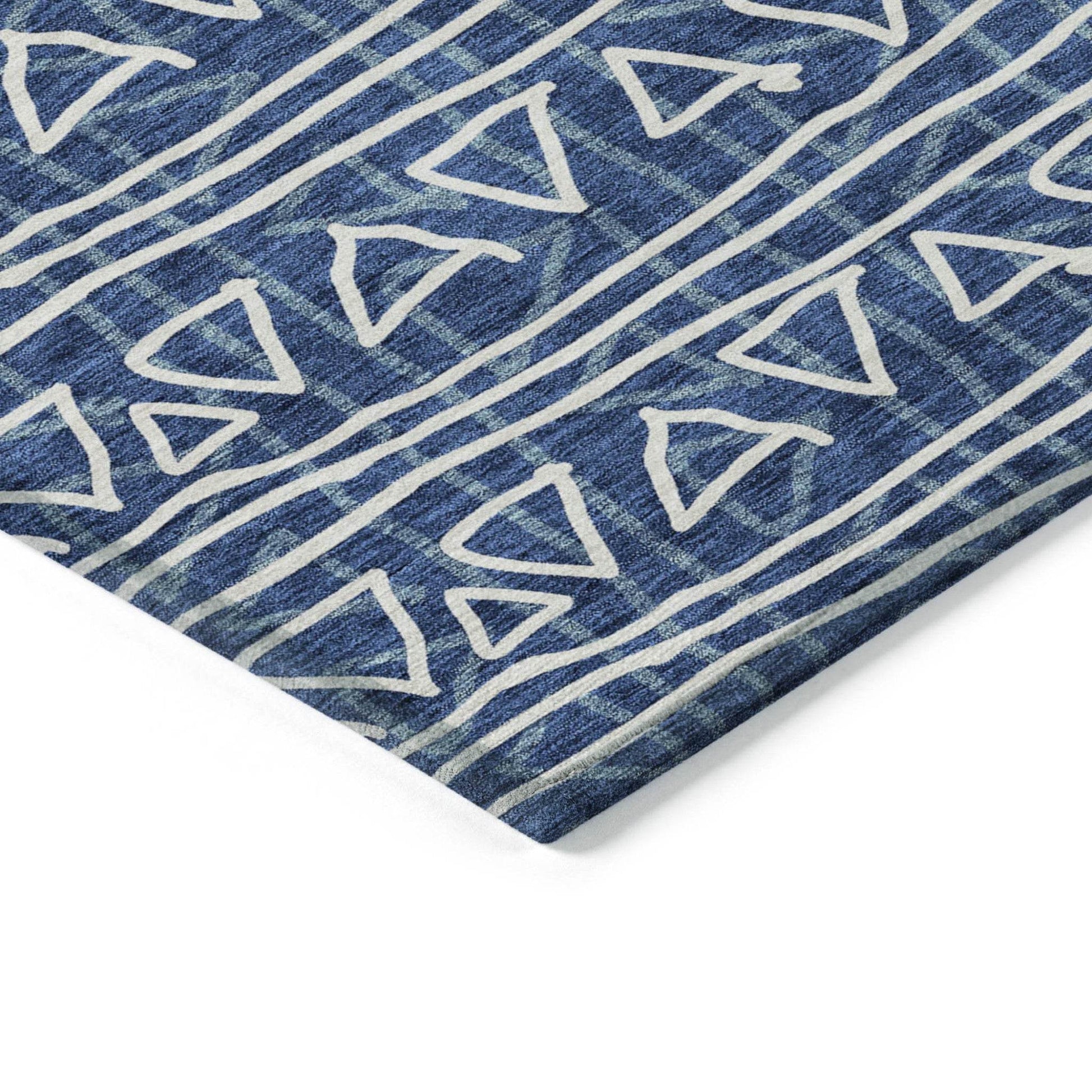 3' X 5' Navy Blue And Ivory Geometric Washable Indoor Outdoor Area Rug - Soul threadssoulthreads25