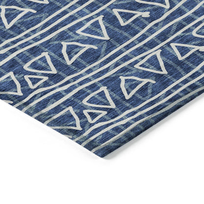 3' X 5' Navy Blue And Ivory Geometric Washable Indoor Outdoor Area Rug - Soul threadssoulthreads25