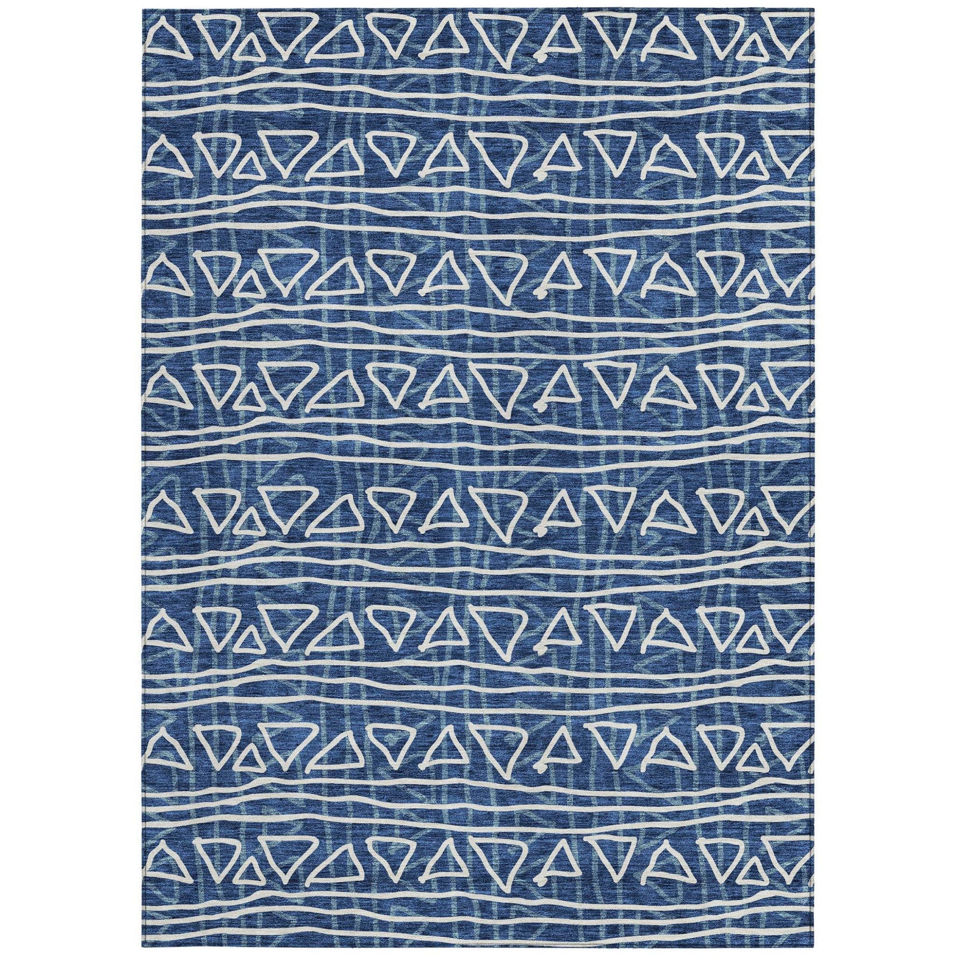 3' X 5' Navy Blue And Ivory Geometric Washable Indoor Outdoor Area Rug - Soul threadssoulthreads25