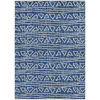 3' X 5' Navy Blue And Ivory Geometric Washable Indoor Outdoor Area Rug - Soul threadssoulthreads25