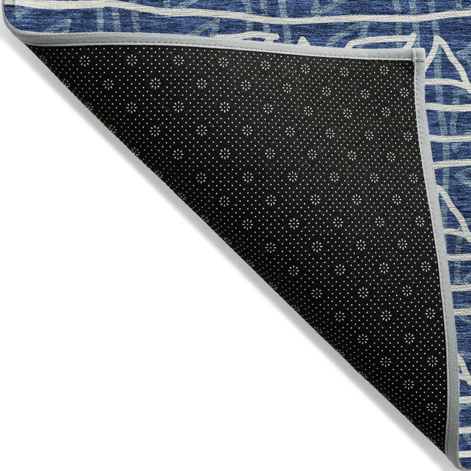 3' X 5' Navy Blue And Ivory Geometric Washable Indoor Outdoor Area Rug - Soul threadssoulthreads25