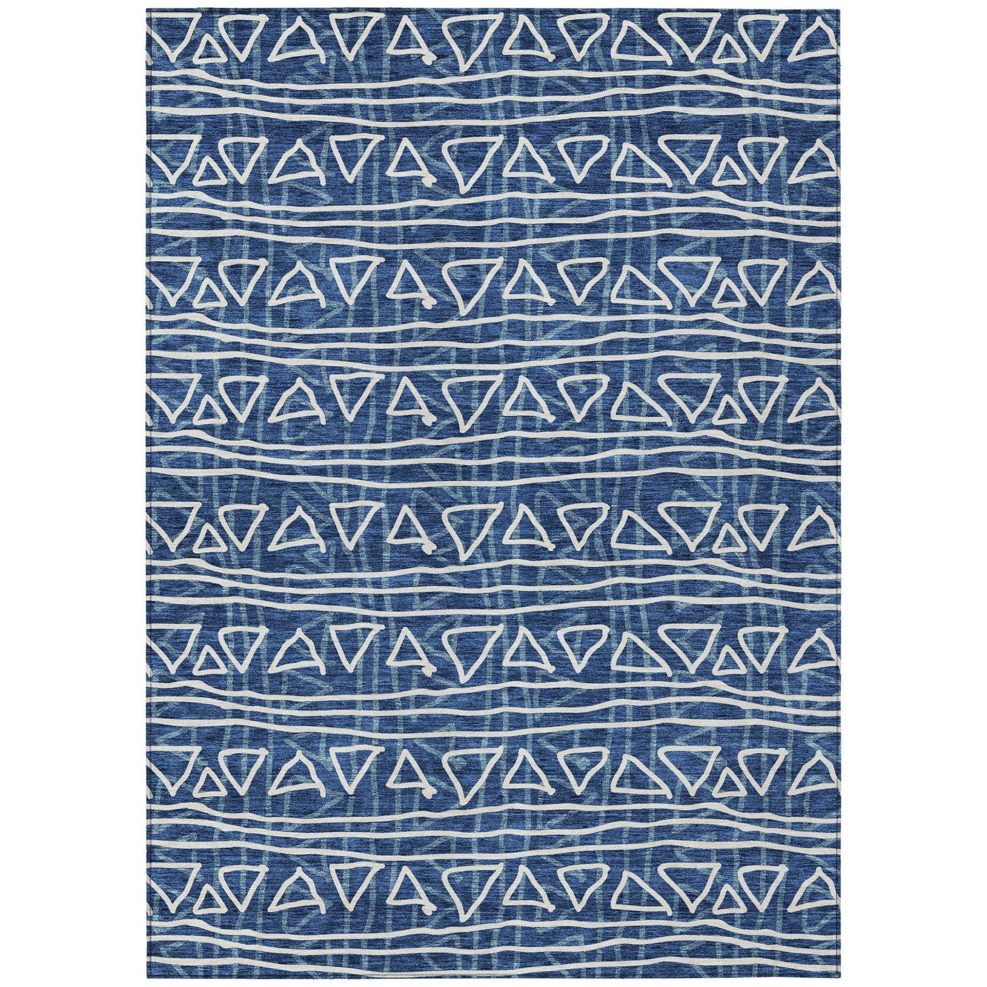 3' X 5' Navy Blue And Ivory Geometric Washable Indoor Outdoor Area Rug - Soul threadssoulthreads25