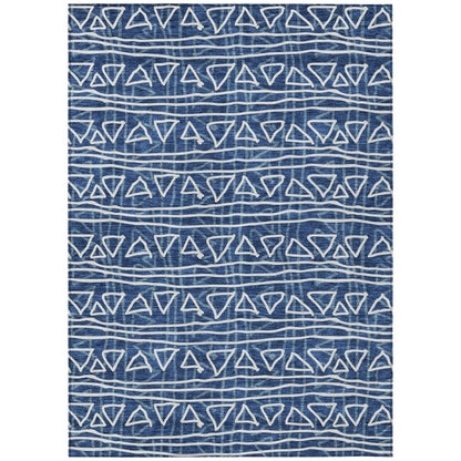 3' X 5' Navy Blue And Ivory Geometric Washable Indoor Outdoor Area Rug - Soul threadssoulthreads25