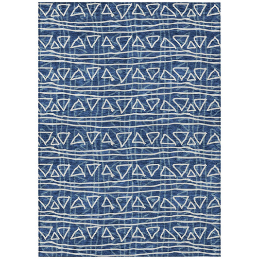 3' X 5' Navy Blue And Ivory Geometric Washable Indoor Outdoor Area Rug - Soul threadssoulthreads25