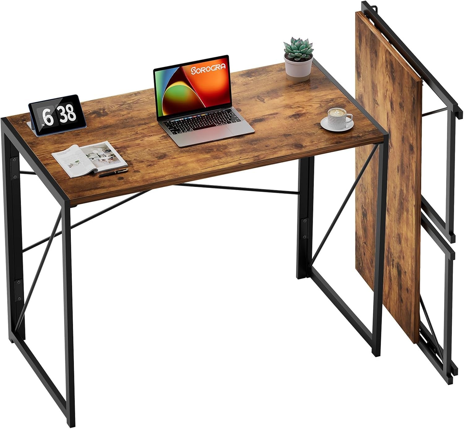 31.5" Vintage Brown Folding Desk No Assembly - Soul threadssoulthreads25