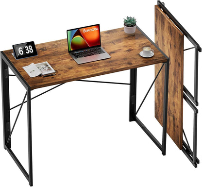 31.5" Vintage Brown Folding Desk No Assembly - Soul threadssoulthreads25