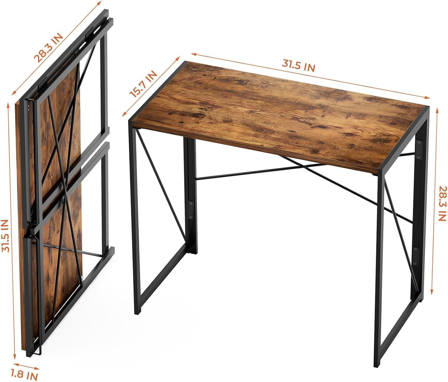 31.5" Vintage Brown Folding Desk No Assembly - Soul threadssoulthreads25