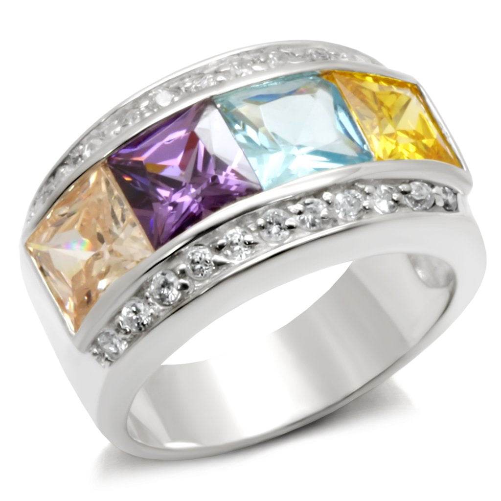 32919 - High - Polished 925 Sterling Silver Ring with AAA Grade CZ in Multi Color - Soul threadssoulthreads25
