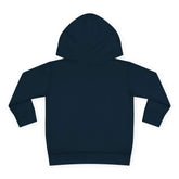 Back view of navy toddler pullover fleece kids hoodie showcasing cozy design.