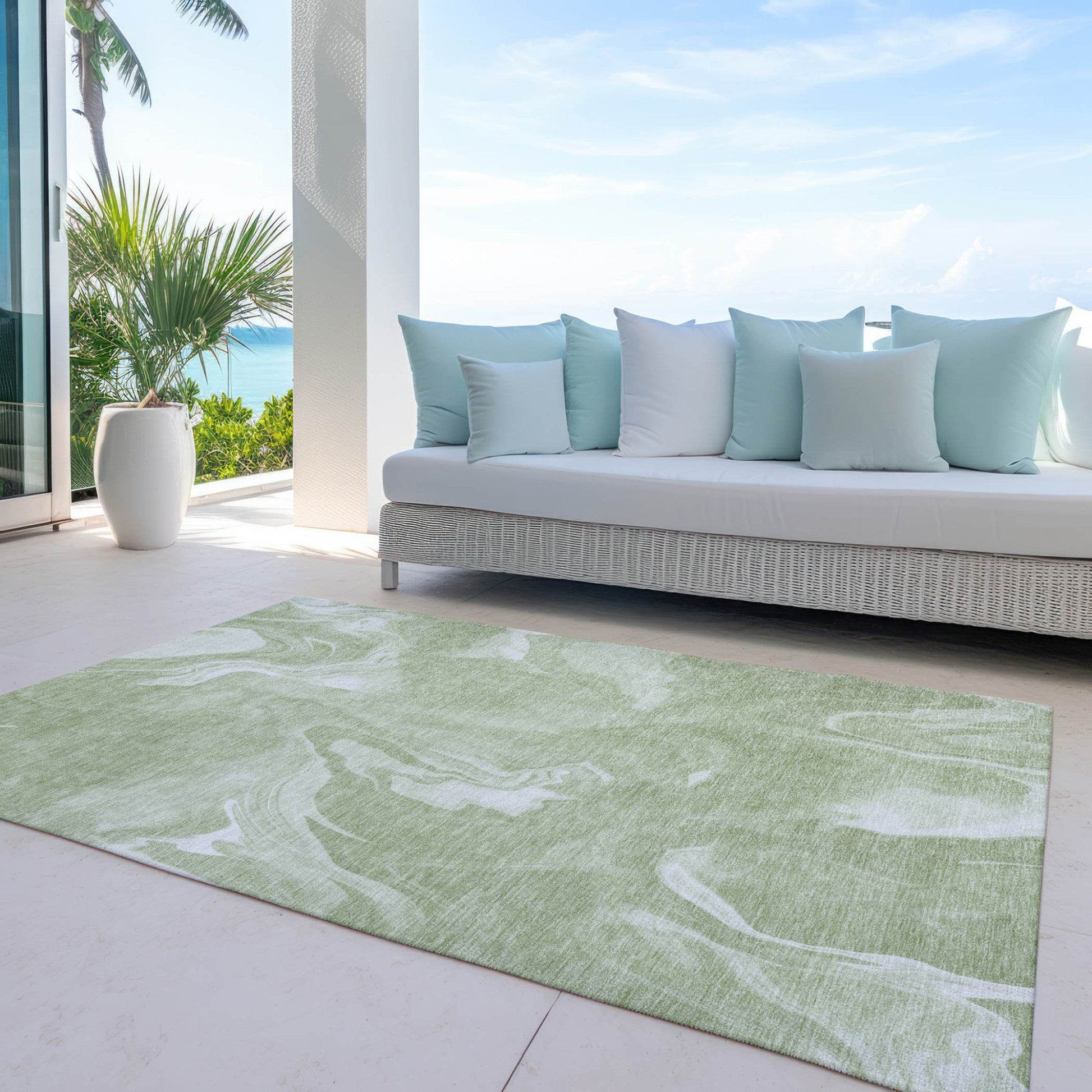 9' X 12' Artichoke Green Fern Green And Ivory Abstract Washable Indoor Outdoor Area Rug - Soul threadssoulthreads25