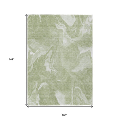 9' X 12' Artichoke Green Fern Green And Ivory Abstract Washable Indoor Outdoor Area Rug - Soul threadssoulthreads25
