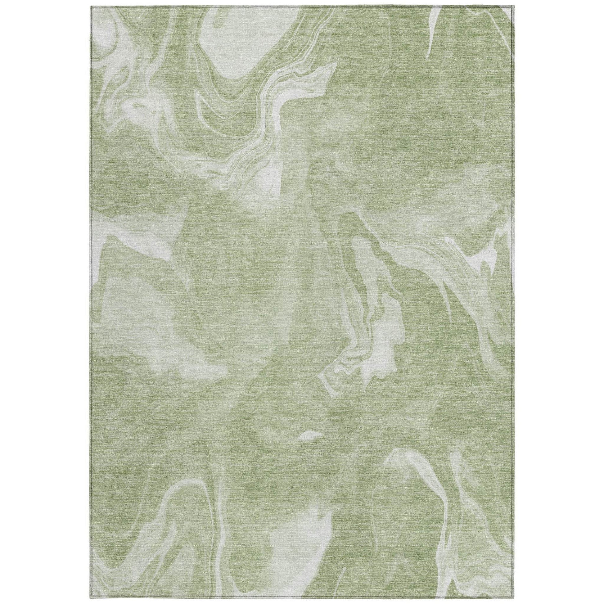 9' X 12' Artichoke Green Fern Green And Ivory Abstract Washable Indoor Outdoor Area Rug - Soul threadssoulthreads25