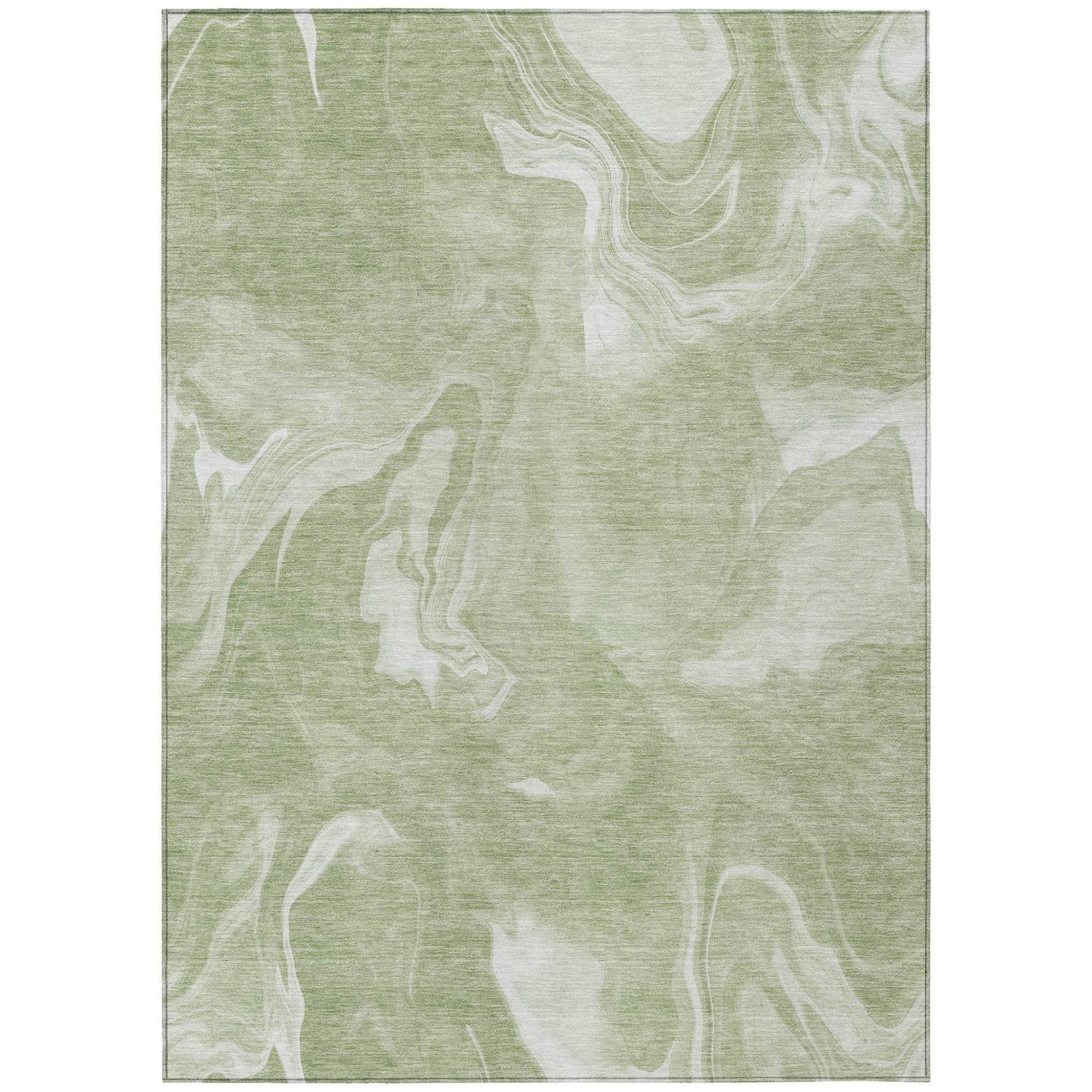 9' X 12' Artichoke Green Fern Green And Ivory Abstract Washable Indoor Outdoor Area Rug - Soul threadssoulthreads25