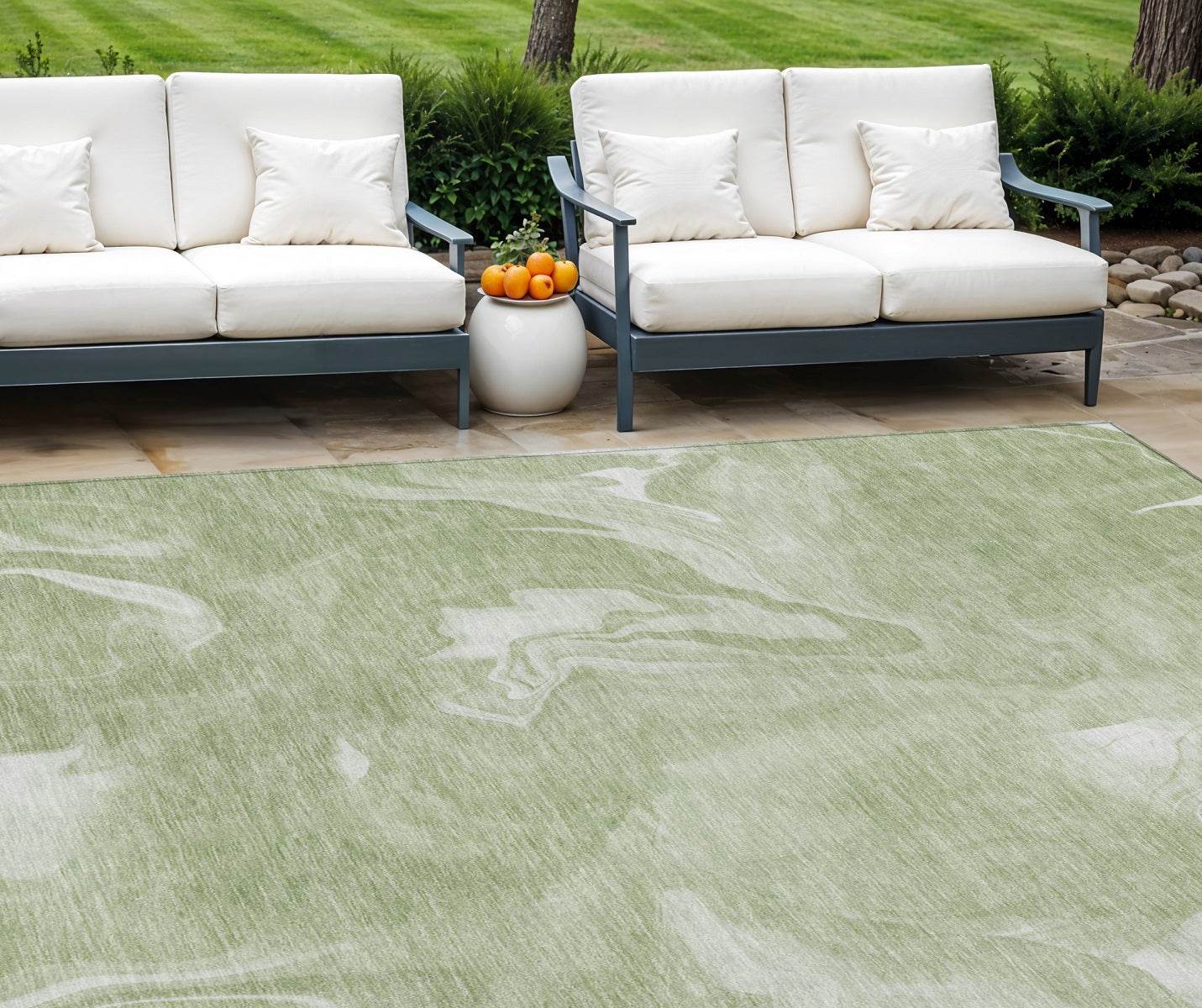 9' X 12' Artichoke Green Fern Green And Ivory Abstract Washable Indoor Outdoor Area Rug - Soul threadssoulthreads25
