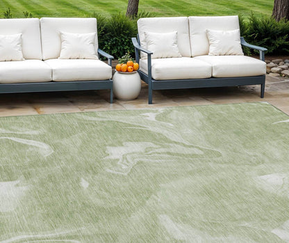 9' X 12' Artichoke Green Fern Green And Ivory Abstract Washable Indoor Outdoor Area Rug - Soul threadssoulthreads25