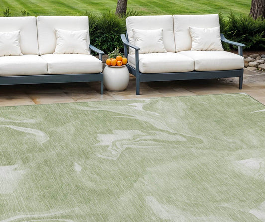 9' X 12' Artichoke Green Fern Green And Ivory Abstract Washable Indoor Outdoor Area Rug - Soul threadssoulthreads25